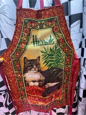 Harrods Vintage Red and Gold Cat Apron